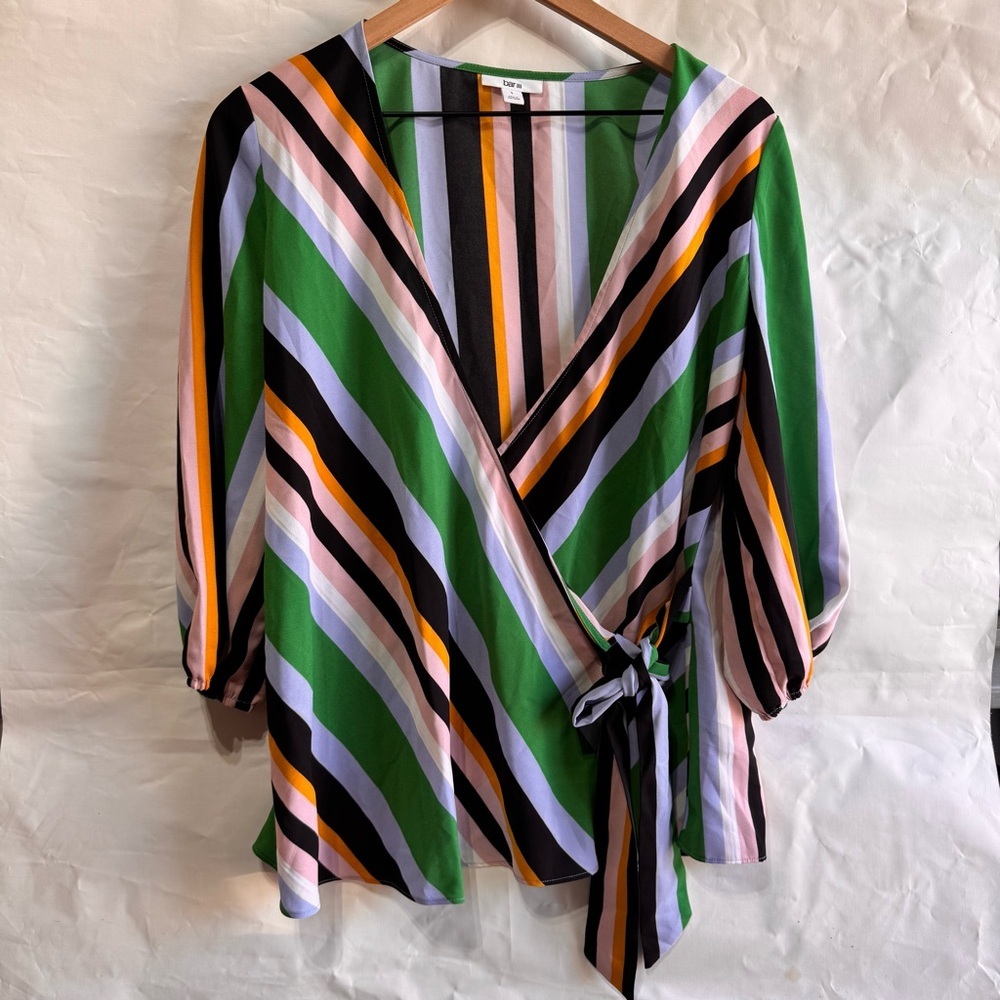 Bar 3 // multi stripe wrap front long sleeves top size large aug1